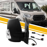 Right Passenger Side Mirror Replacement Compatible with 2015-Onward Ford Transit 150 250 350 Power Heated, Turn Signal Light, Convex Left Mirror Short Arm